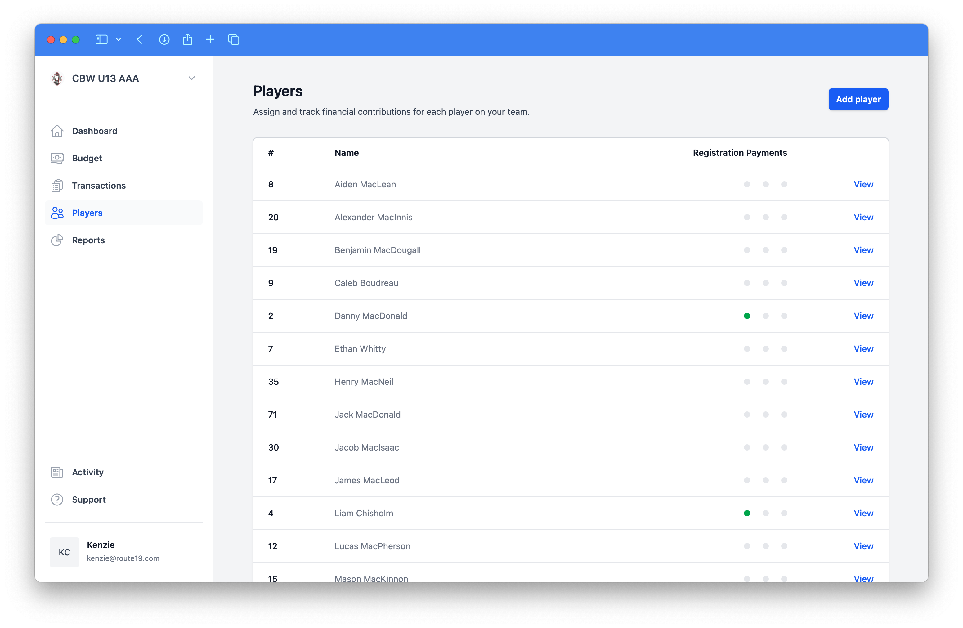 Player Management Dashboard
