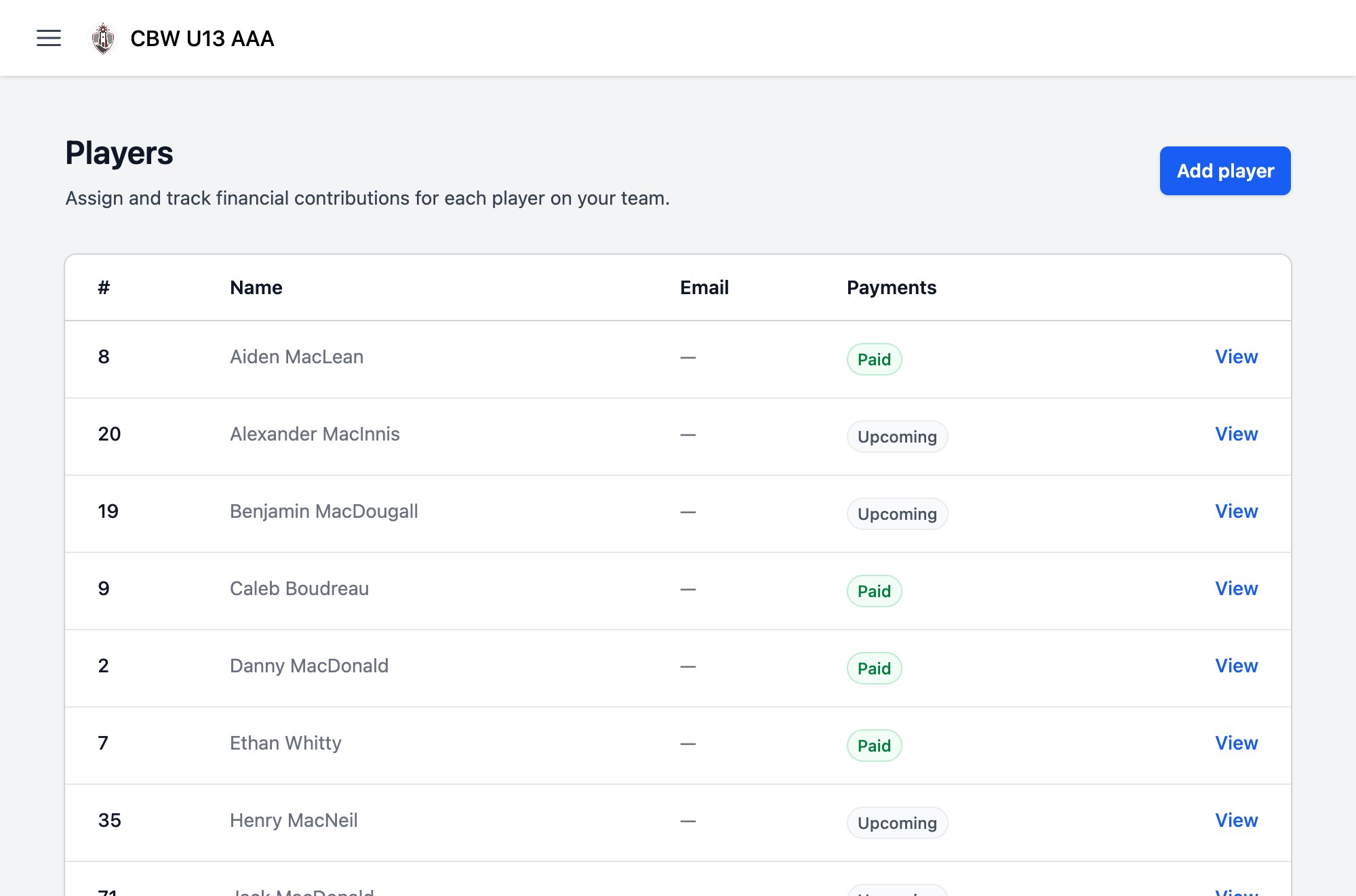 Player Management Dashboard